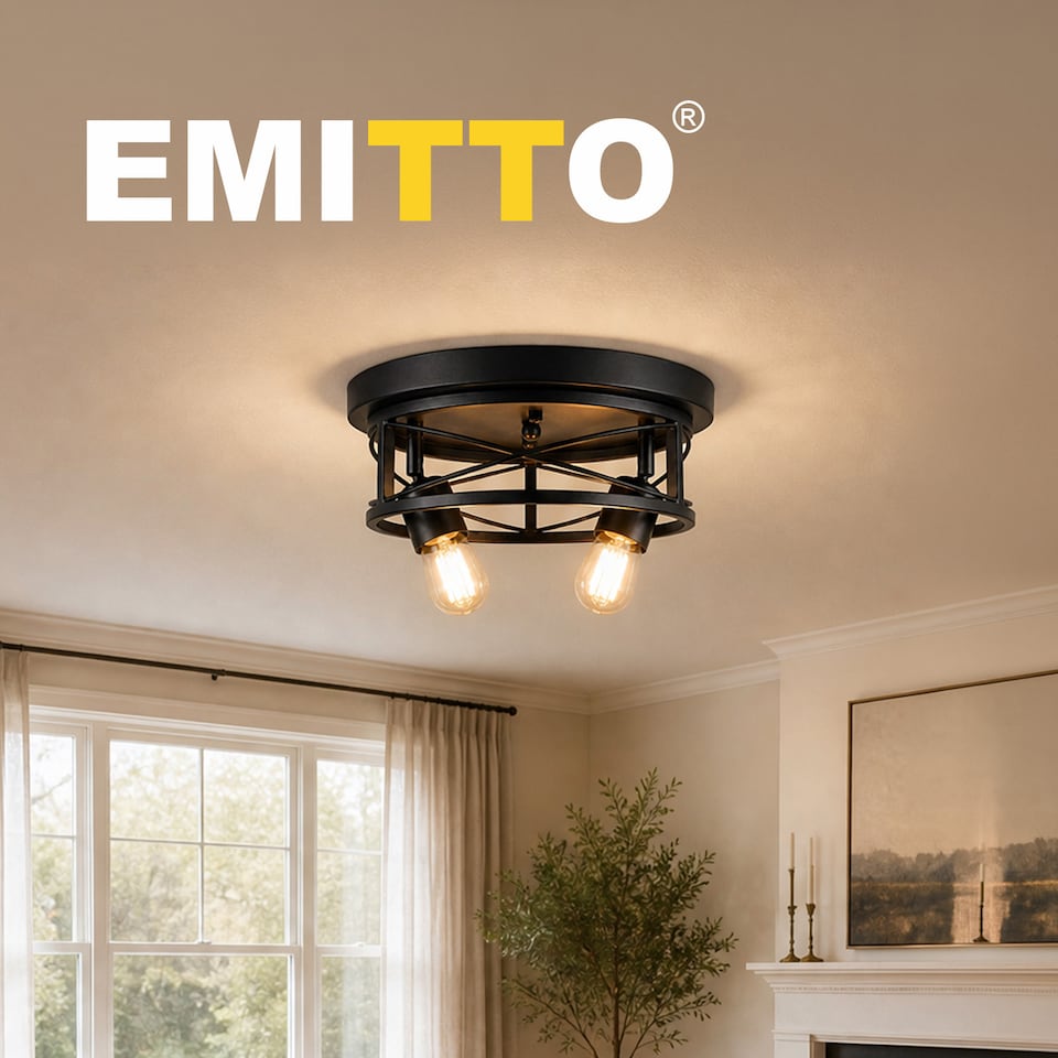 image 1 of Emitto Ceiling Lights E27 Metal Cage 90° Adjustable Heads Kitchen Fixture Black