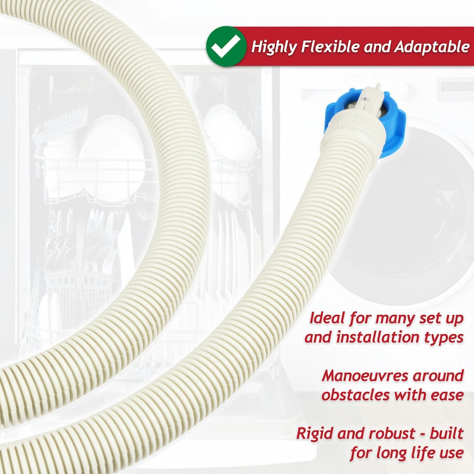 image 1 of SPARES2GO Safety Inlet Hose Washing Machine Dishwasher Water Fill Leak Protection Stop Valve Pipe (1.5m Length, 3/4" Connections)