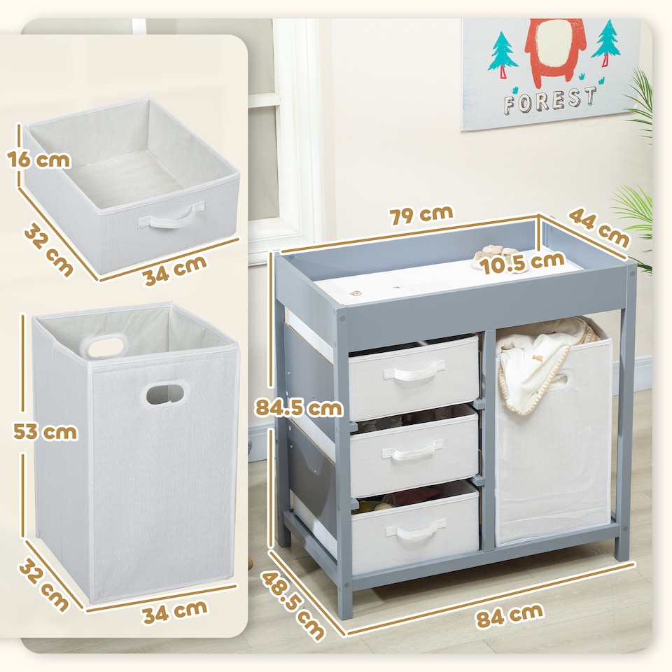 image 1 of AIYAPLAY Baby Changing Table with 4 Drawers, Nursery Diaper Baby Changing Unit for 0-12 Months (max. 11kg), with Mat, Infant Care Station for Bedroom Nursery | Grey