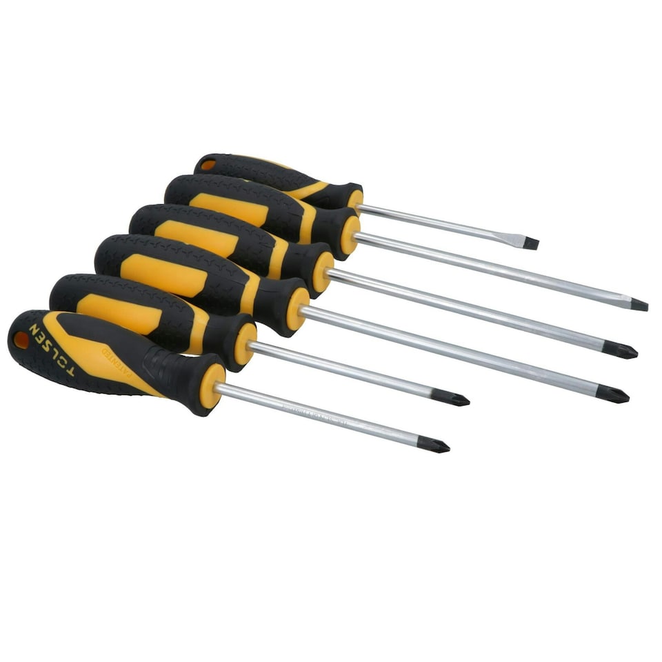 image 1 of 6pc Screwdriver Set Slotted / Flat, Phillips & Pozi Head With Soft Grip Handles