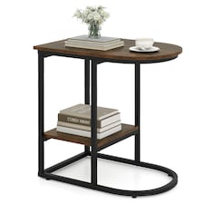 COSTWAY C-shaped End Table Modern Sofa Side Table Brown