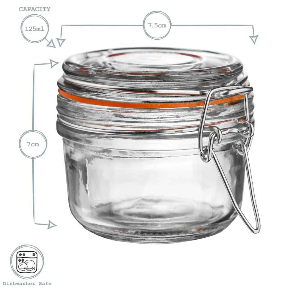 image 1 of Argon Tableware Glass Storage Jars - 125ml - Orange Seal - Pack of 6