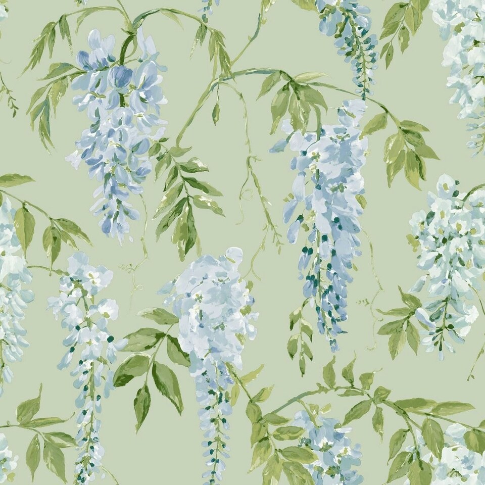 image 1 of World of Wallpaper Wisteria Wallpaper - Sage Green/Blue - 10m x 0.5m Green