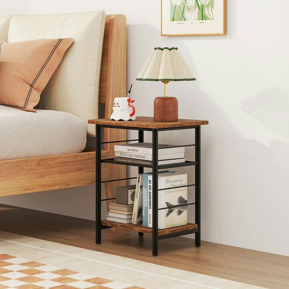 image 1 of COSTWAY 2PCS End Table Height Adjustable 3-Tier Side Table Brown