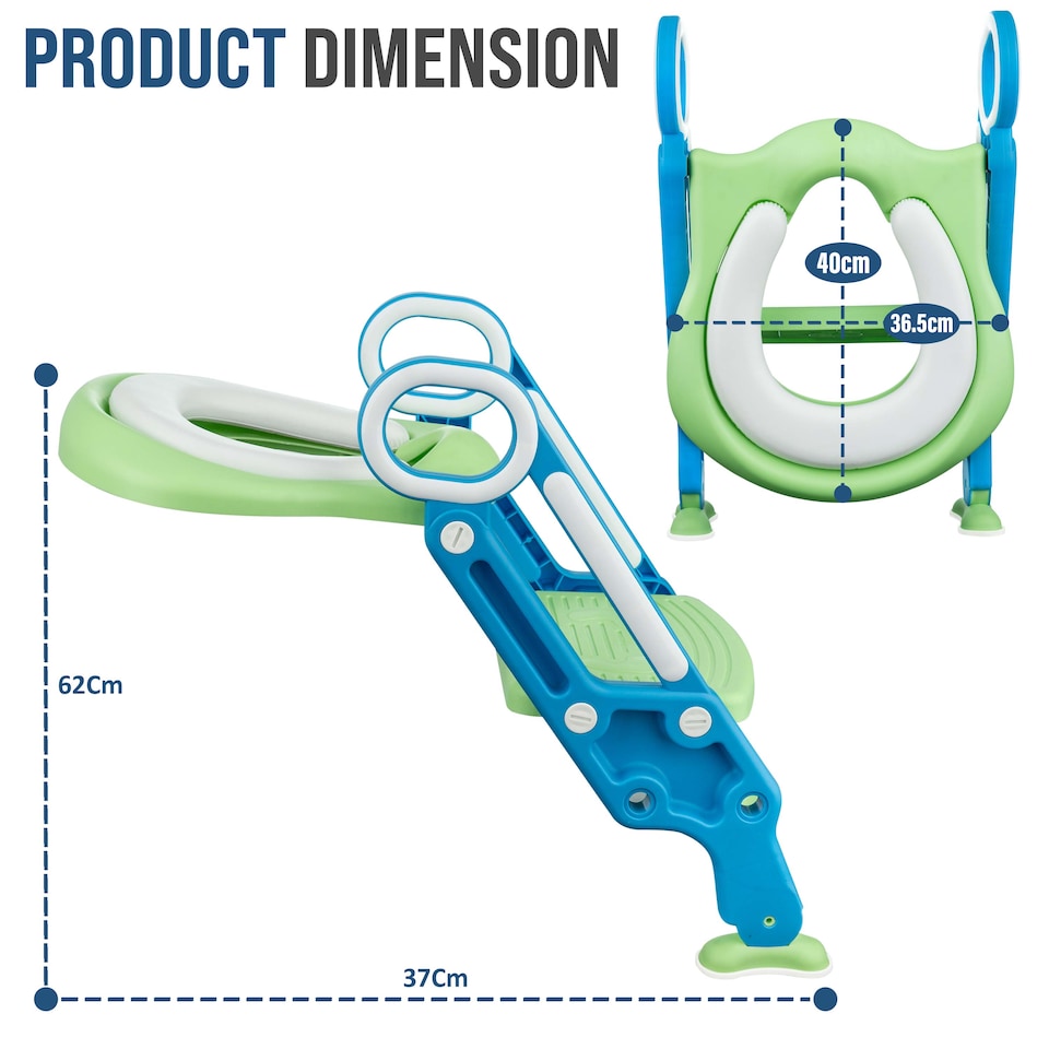 image 1 of Children Baby Toddler Kid Potty Training Toilet Seat Trainer Urinal Chair with Ladder, Green & Blue