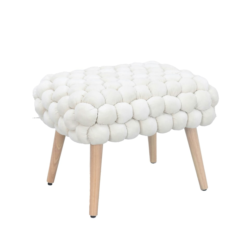 image 1 of Cushla Bubbly Velvet Small Footstool - Cream