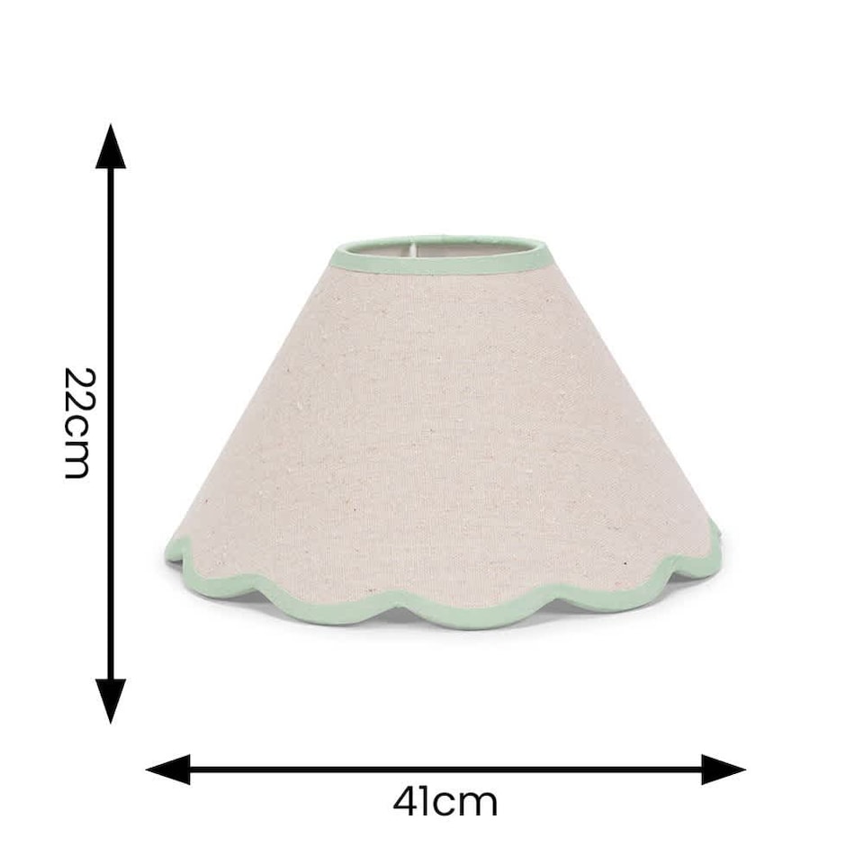 image 1 of ValueLights Florie Natural Large Taper Lamp Shade Scallop Green Trim & Bulb | Green