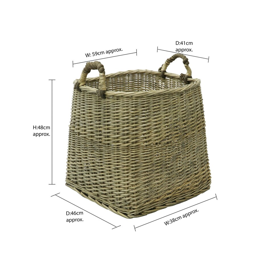 image 1 of JVL Antiques Wash Square Log Basket with Loop Handles, 44x44 x44 cm Brown