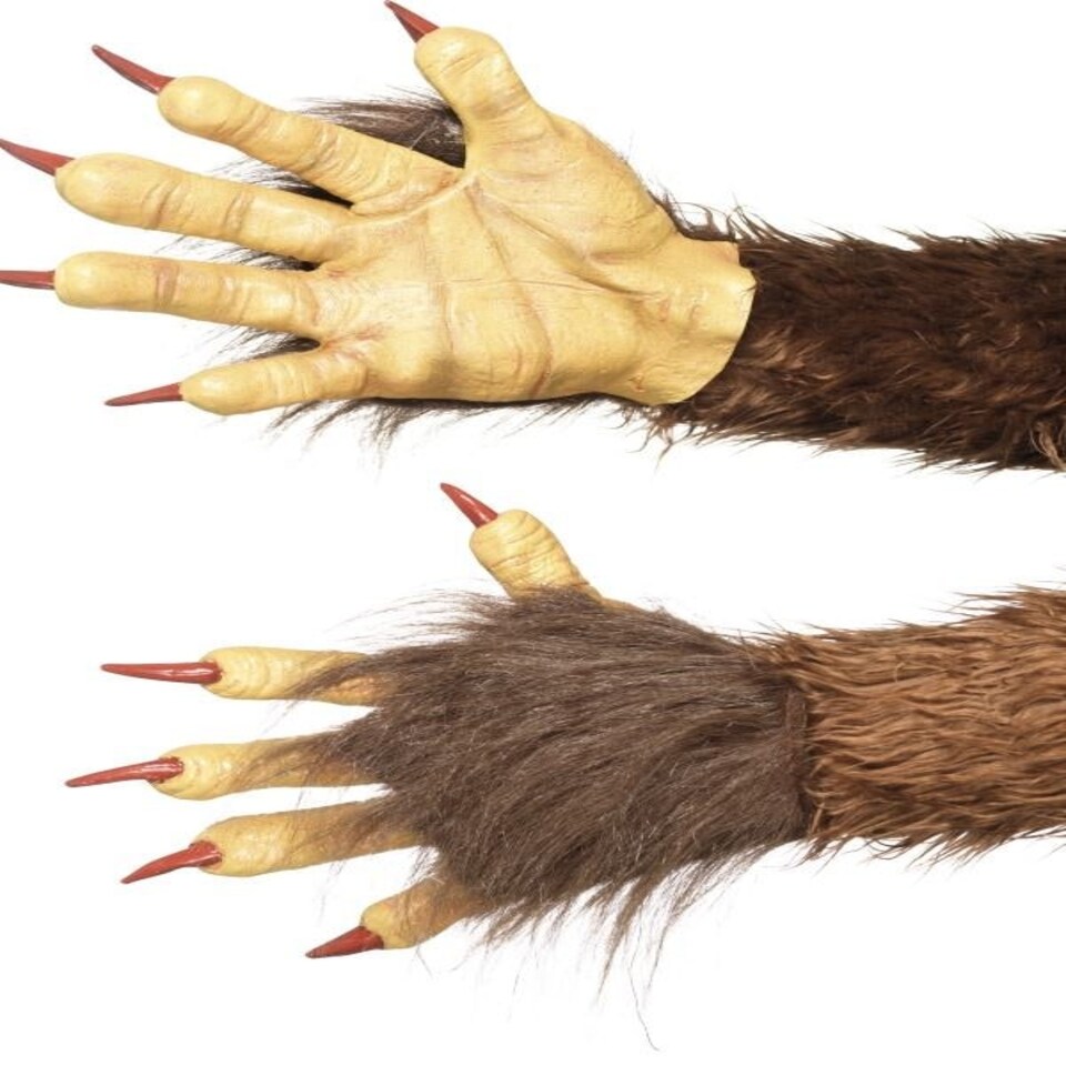 Beast / Krampus Demon Gloves - Brown - Latex - with Fur - 47077 One Size