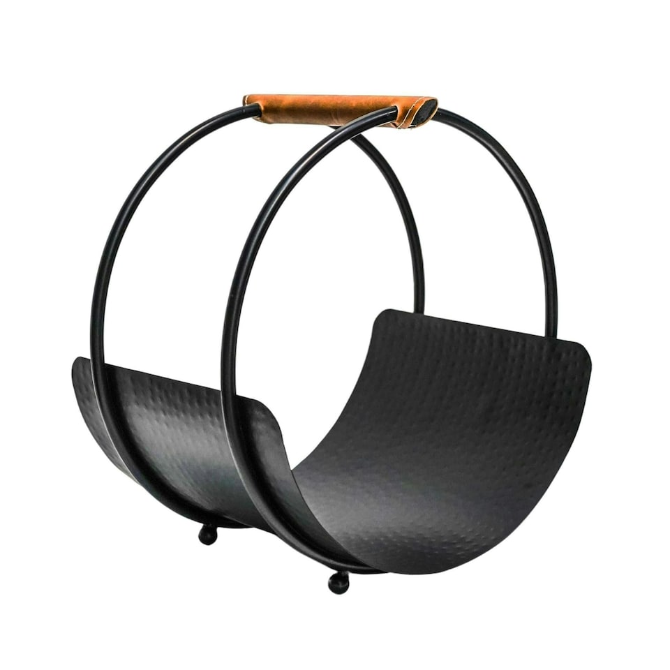 image 1 of Leather Handle Round Log Holder N/A