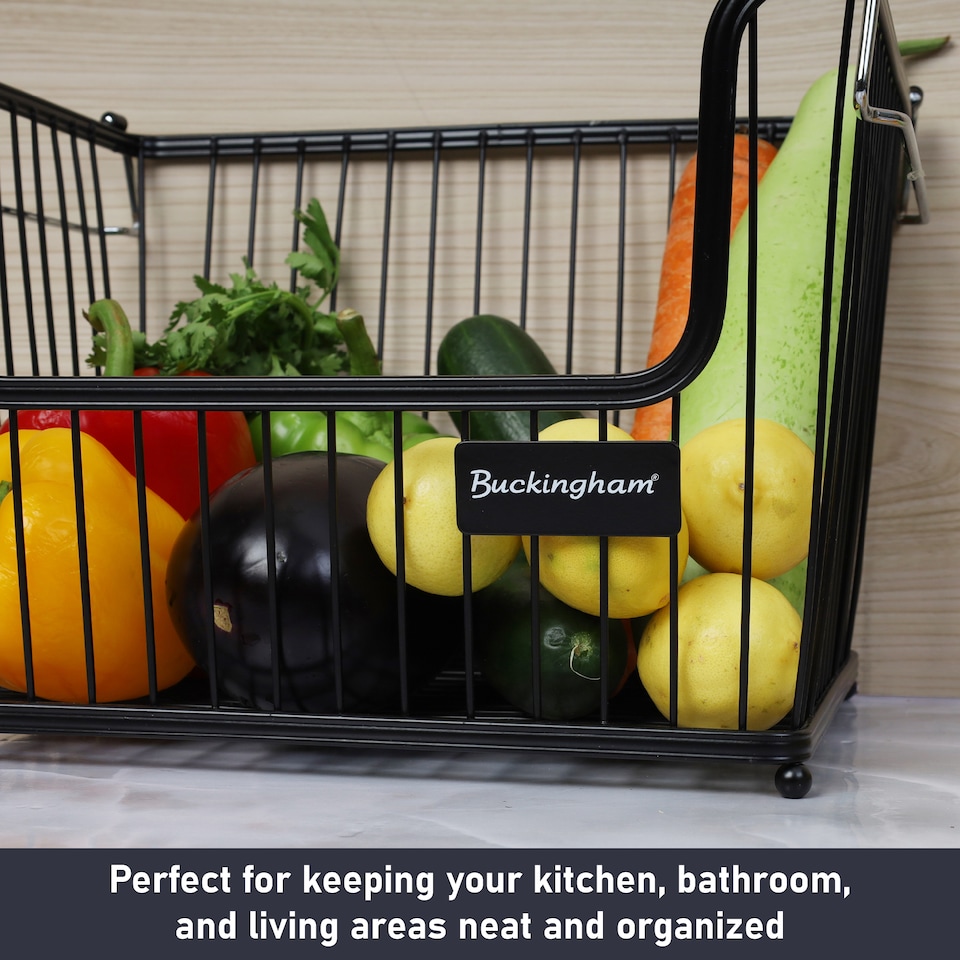 image 1 of Buckingham Multi-Purpose Stackable Storage Organising Basket 30.5 x 26.5 x 22 cm Black