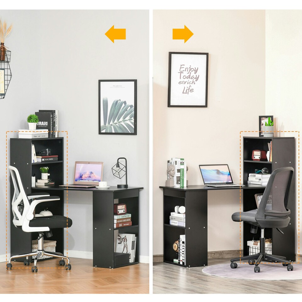 image 1 of HOMCOM 120cm Computer Desk Bookshelf Writing Table 6 Shelves Black