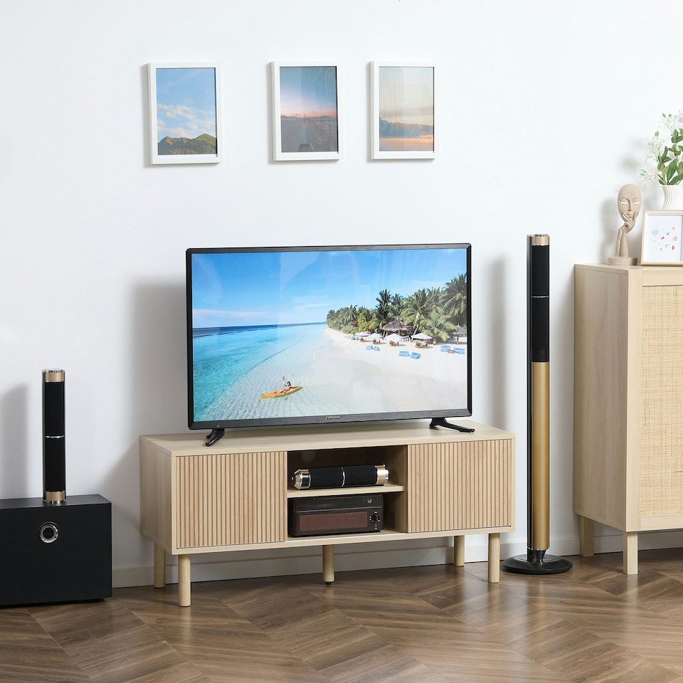 image 1 of HOMCOM TV Stand Cabinet for TVs up to 50" with Sliding Doors, Natural