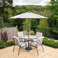 4 Seater Garden Furniture Dining Set with Reversible Cushions and Crank Parasol in Grey