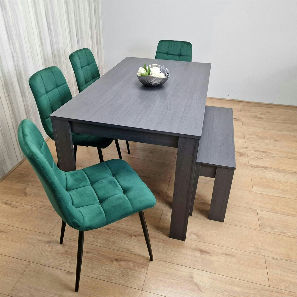 image 1 of Dining Table Set with 4 Chairs and a Bench Dining Room and Kitchen table set of 4 Grey