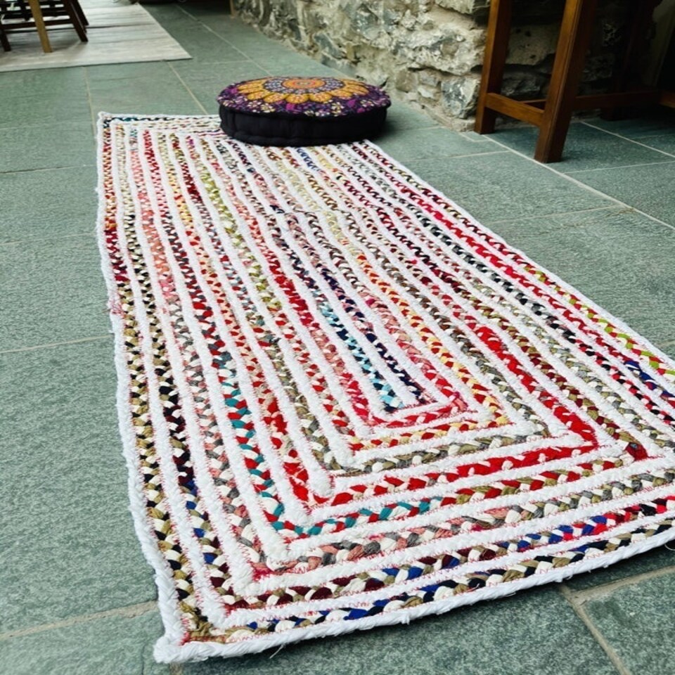 image 1 of CARNIVAL White Braided Rug with Fabric - Cotton - L60 x W180 - Multicolour Multi