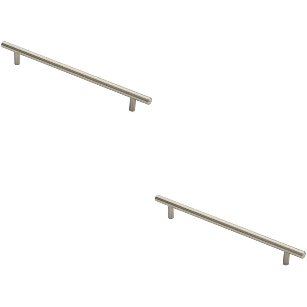 Loops 2x Round T Bar Cabinet Pull Handle 284 x 12mm 224mm Fixing Centres Satin Nickel in Metallics