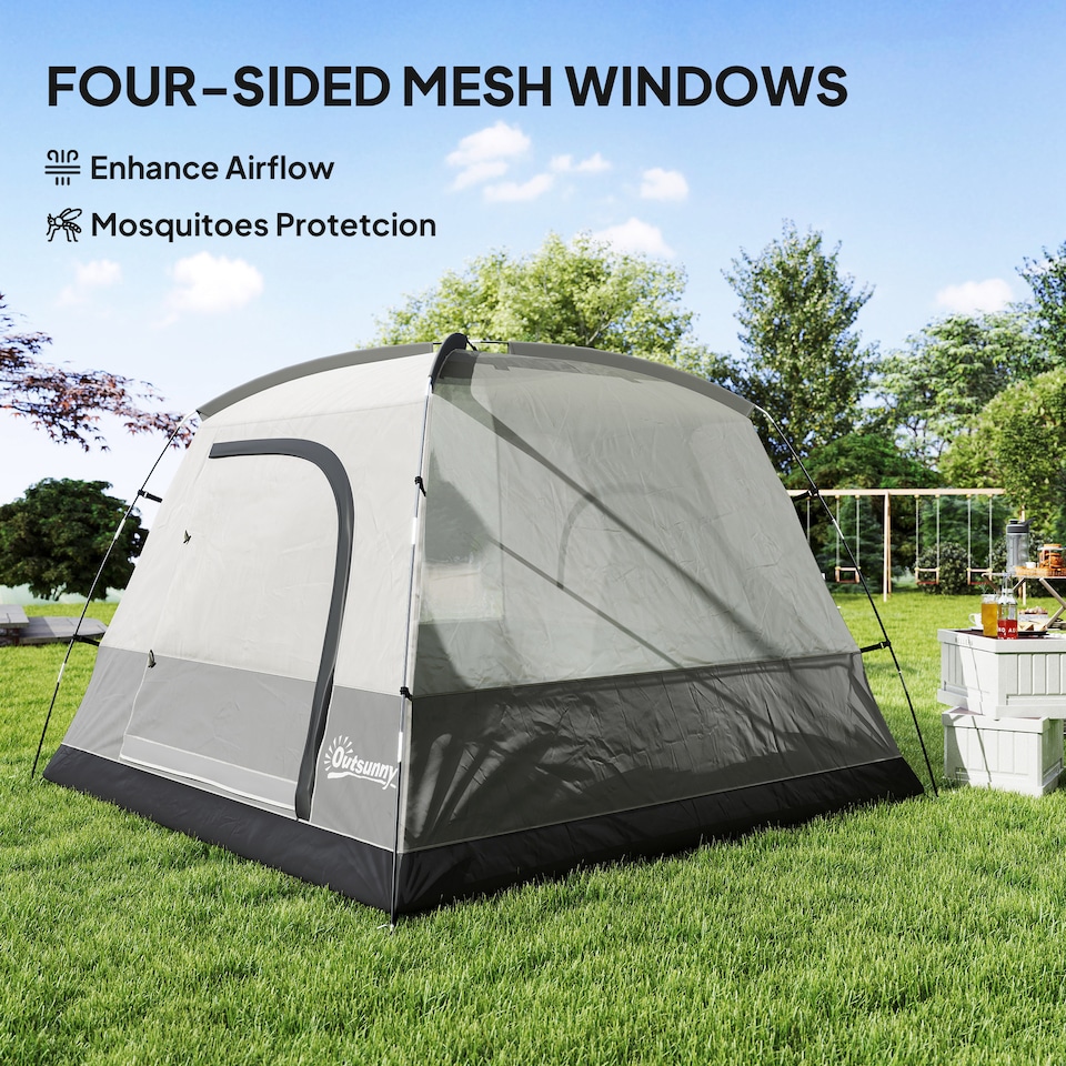 image 1 of Outsunny 3-4 Person Camping Tent Easy Set Up, Waterproof Tent, Dark Grey