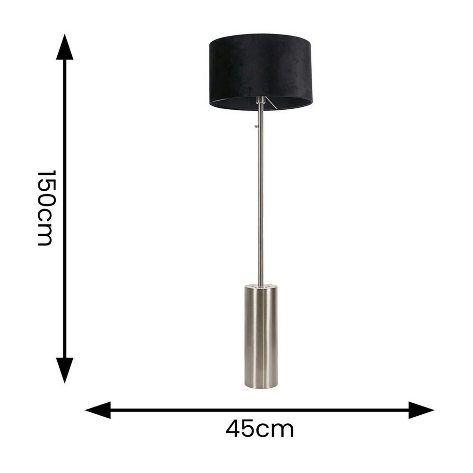 image 1 of ValueLights Lexy Brushed Chrome Rotary Dimmer Switch Floor Lamp with Black Velvet Shade Black
