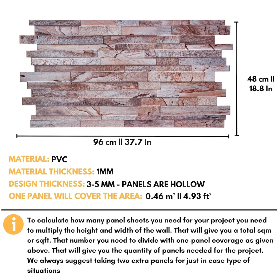 image 1 of NOVECRAFTO Rose Marble Slim Stone Brick 3D Wall Panels (96cm x 48cm) DIY PVC Plastic Cladding Panels