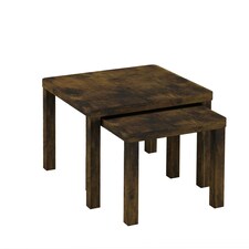 Set of 2 Square Wooden Nesting Coffee Side Tables Brown | Colour: Rustic Brown