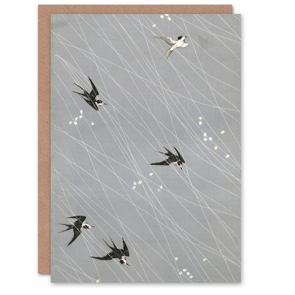 image 1 of Nampei Swallows Birds Vintage Japanese Illustration Art Greeting Card
