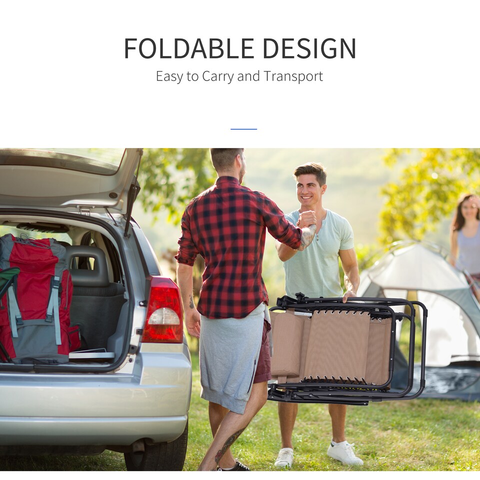 image 1 of Outsunny Zero Gravity Chair Metal Frame Texteline Armchair Outdoor Folding and Reclining Sun Lounger with Head Pillow for Patio Decking Gardens Camping, Beige