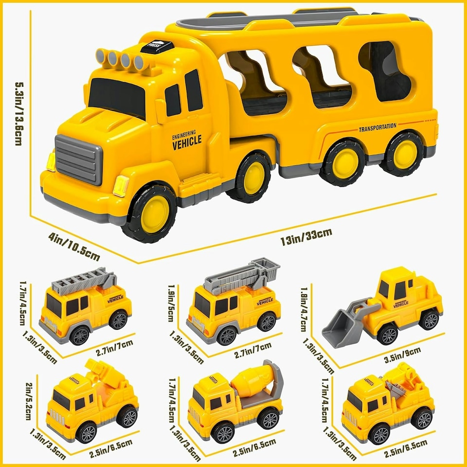image 1 of Transport Carrier Toy Set with 6 Vehicles, Musical Effects, Educational Gift for Children 3+ Years
