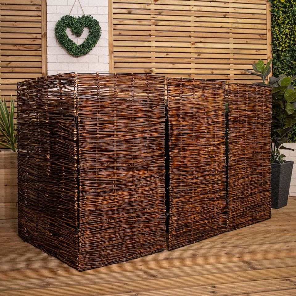 image 1 of 1.16m x 1.83m Triple Garden Patio Willow Wheelie Bin Screen Hideaway