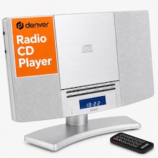Denver MC-5220 CD Player For Home HiFi System - CD Player With Speakers & Radio - Mains Power, Clock Radio, Remote Control, Desktop Stand/Wall Mounted CD Player