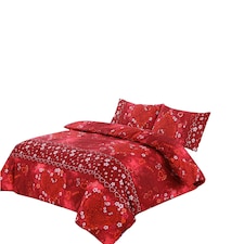 Duvet Cover And Pillowcase Set Plum Red Teal Love Heart Design Polycotton Bed Linen Red | Red | Single