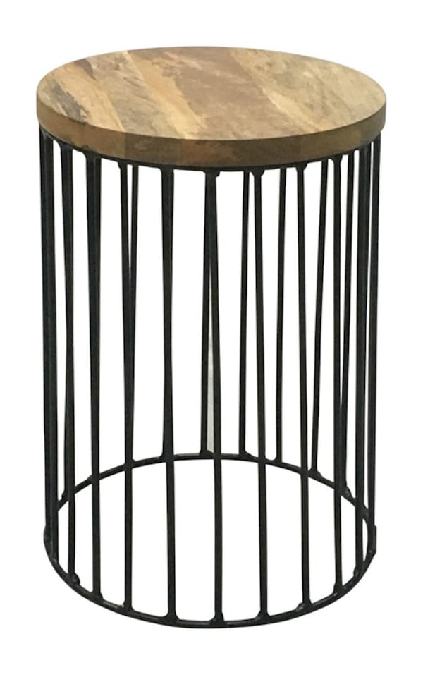 Ravi Iron Base Solid Wood Top Side Table - Small - Mango Wood/Iron - L30 x W30 x H45 cm - Light Finish
