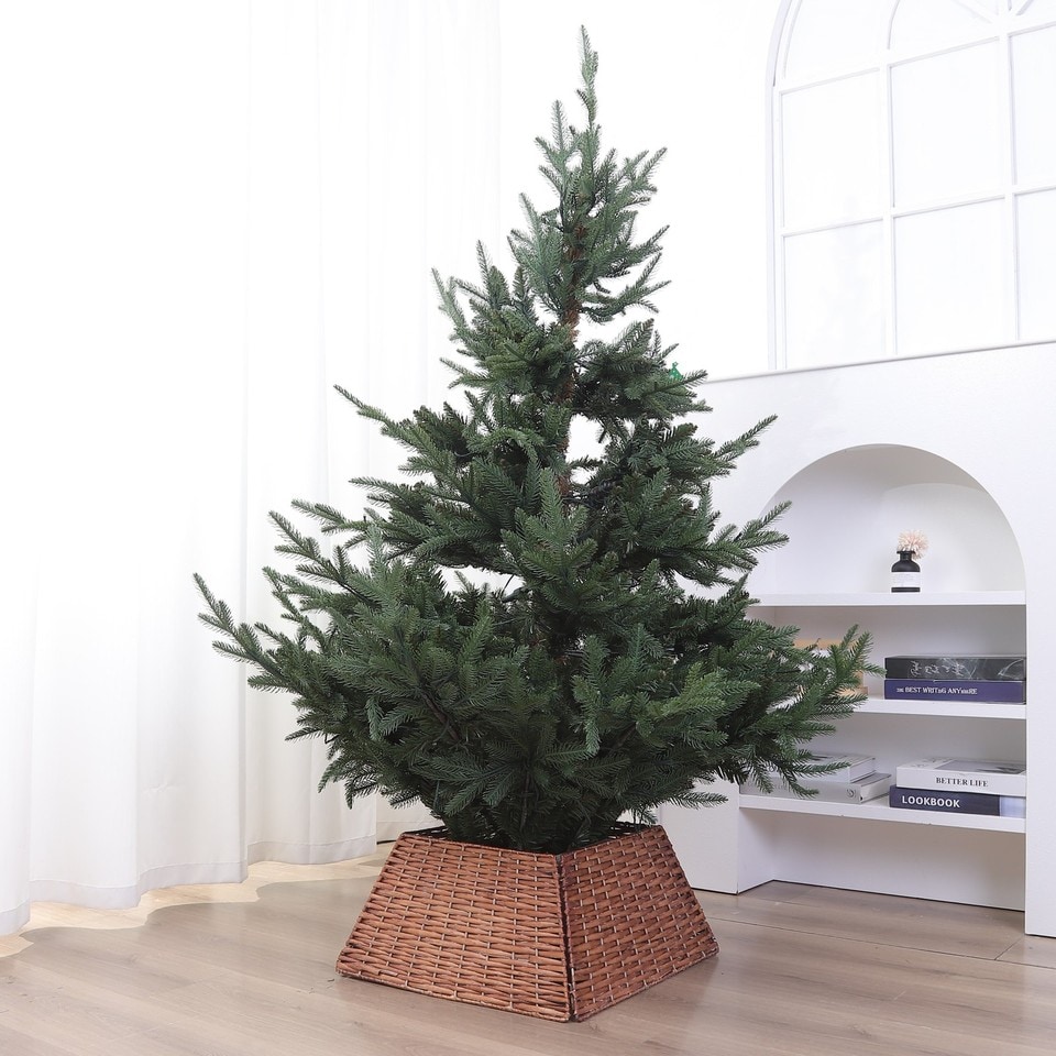 image 1 of 47cm Square Christmas Tree Skirt Stand Decorative Base Festive Xmas PVC Rope | Multi | Brown | 1