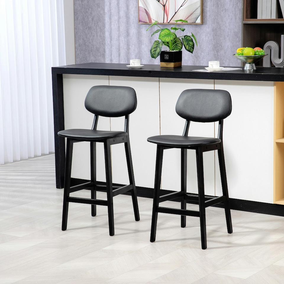 image 1 of HOMCOM Breakfast Bar stools Set of 2 with PU Leather Cover, Wood Legs