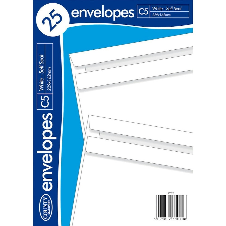 image 1 of Pack of 25 C5 White Self Seal Envelopes
