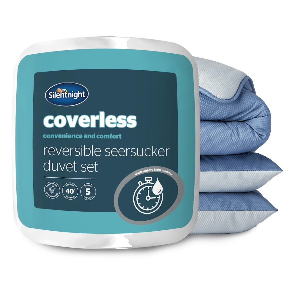 image 1 of Silentnight 10.5 Tog Seersucker Coverless Duvet and Pillowcase Set N/A | Blue/Grey | King