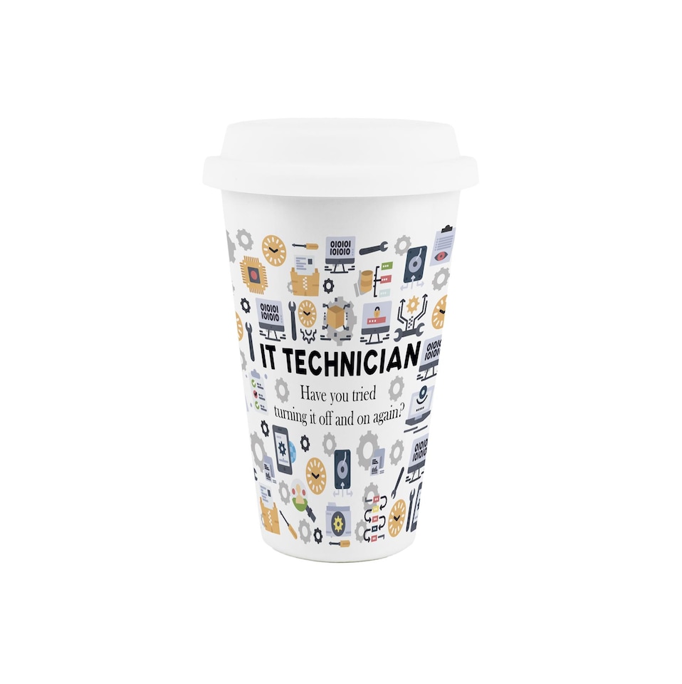 image 1 of Novelty IT Technician Ceramic Travel Mug - Reusable Drinks Cup Gift