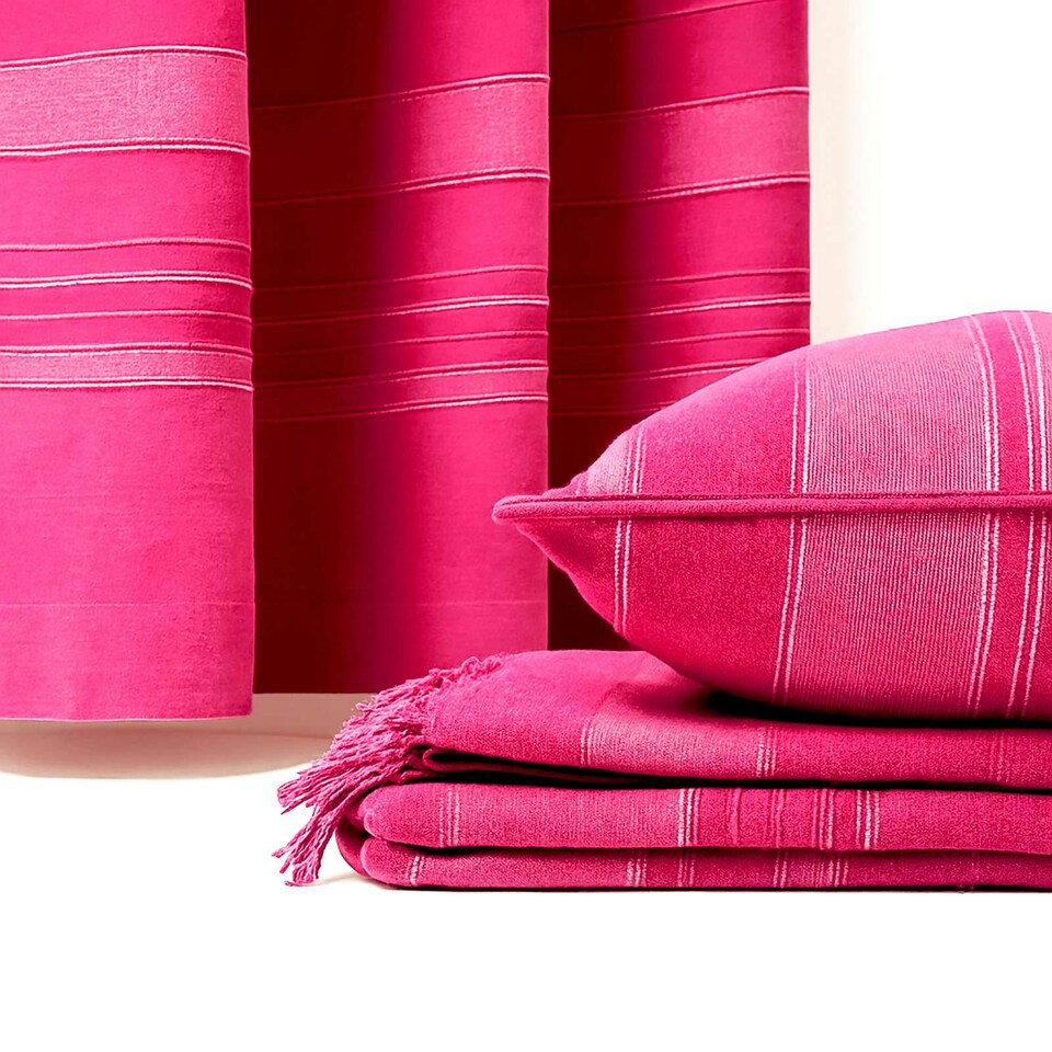 image 1 of Homescapes Cotton Morocco Striped Pink Curtains - 117 x 228 cm