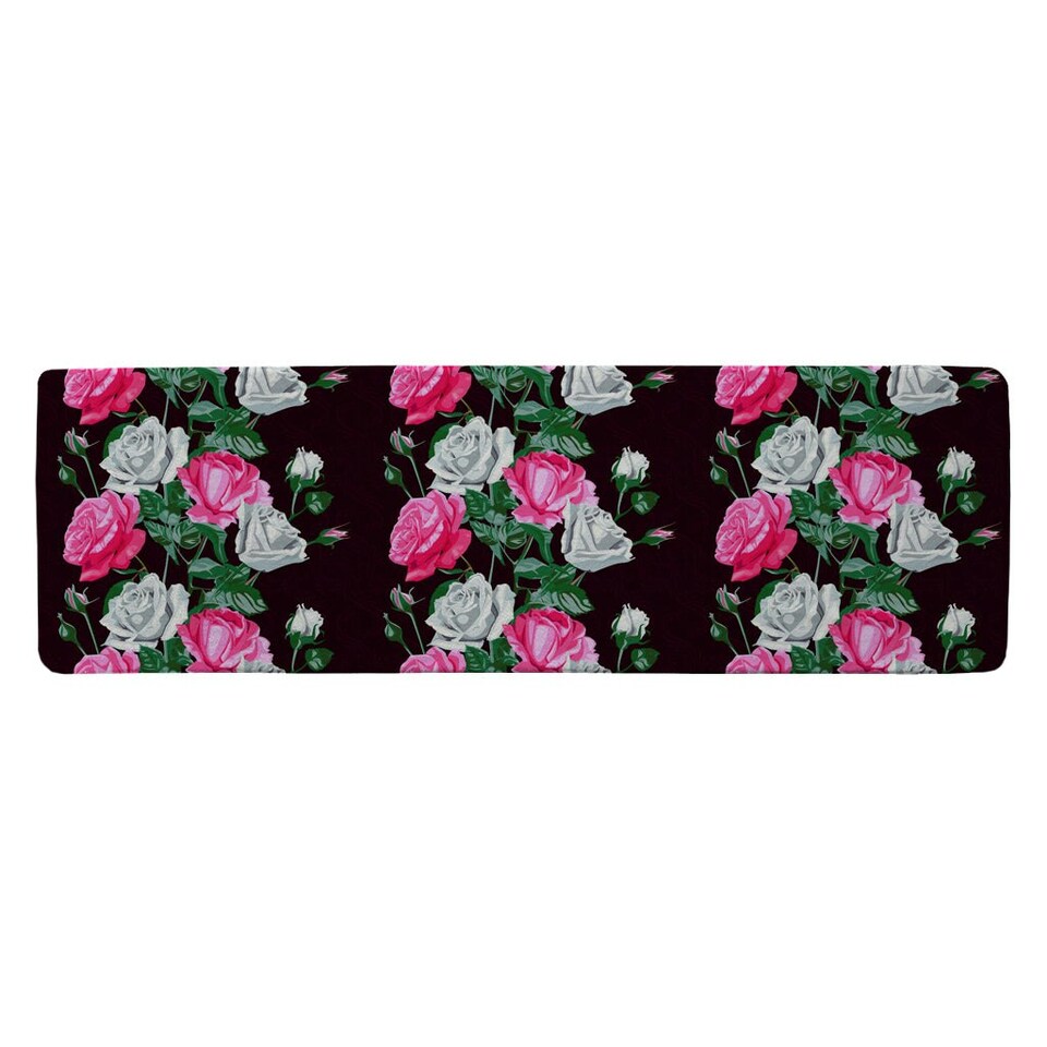 image 1 of Pattern of Pink and White Flowers (Runner Rug) Black