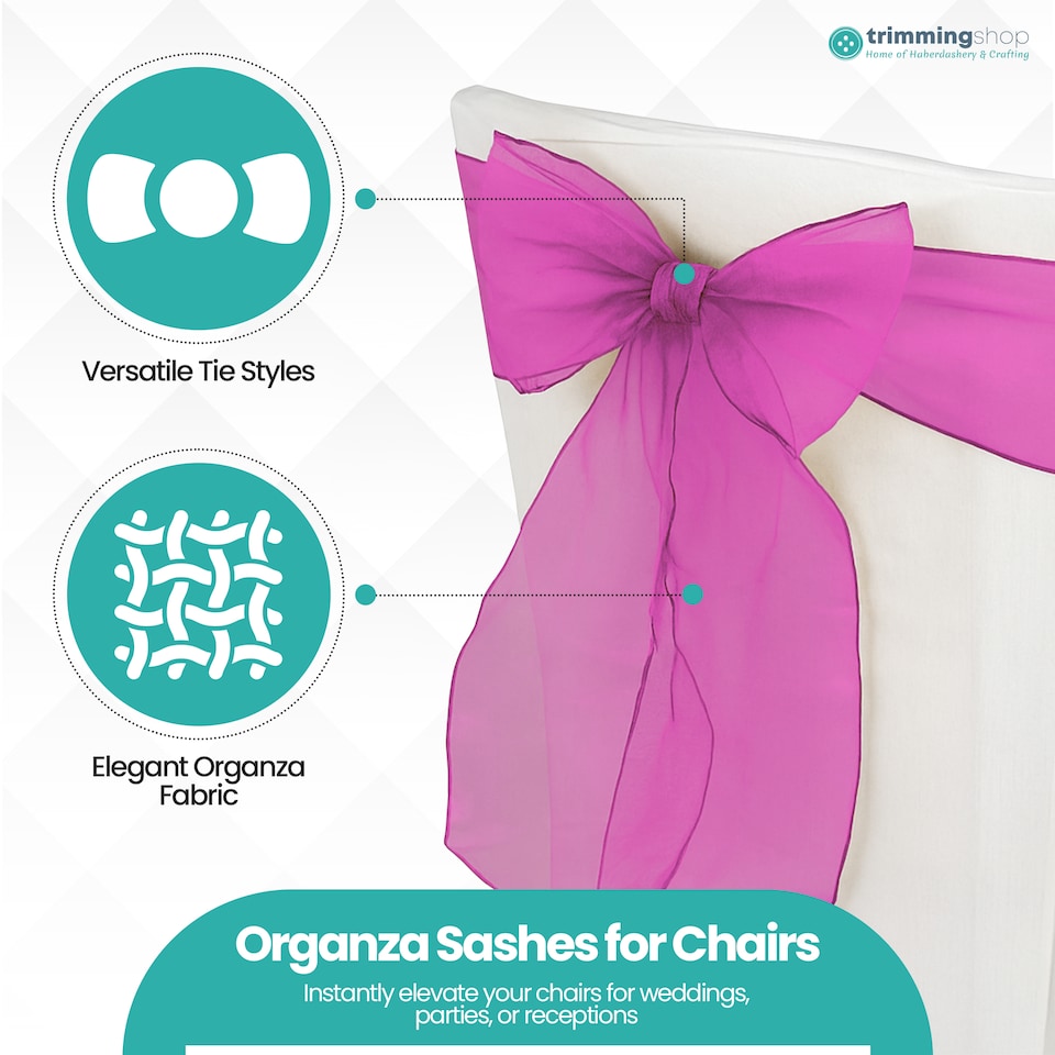 image 1 of 17 x 280cm Organza Chair Sashes, Sheer Sash Ties - 25pcs