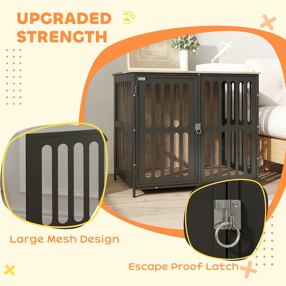 image 1 of PawHut Dog Crate Furniture with Anti-Chew Resistant Mesh for Medium Dogs 
