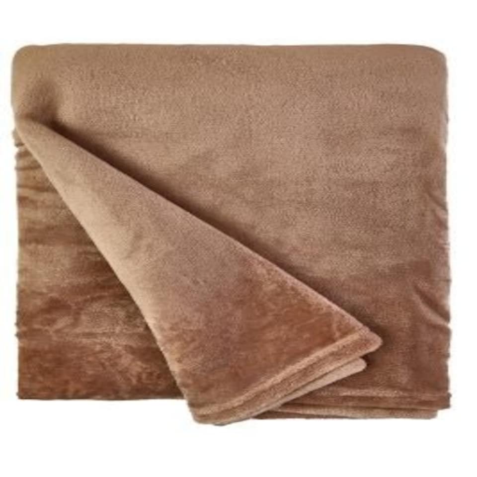 image 1 of Plush Collection Flannel Fleece Super Soft Throw in Mink (50" x 60") Brown | Brown
