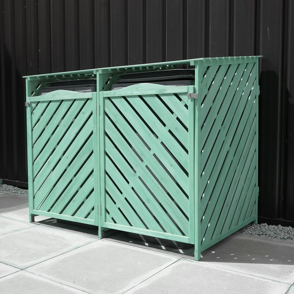 image 1 of Wooden Double Wheelie Bin Storage - Green