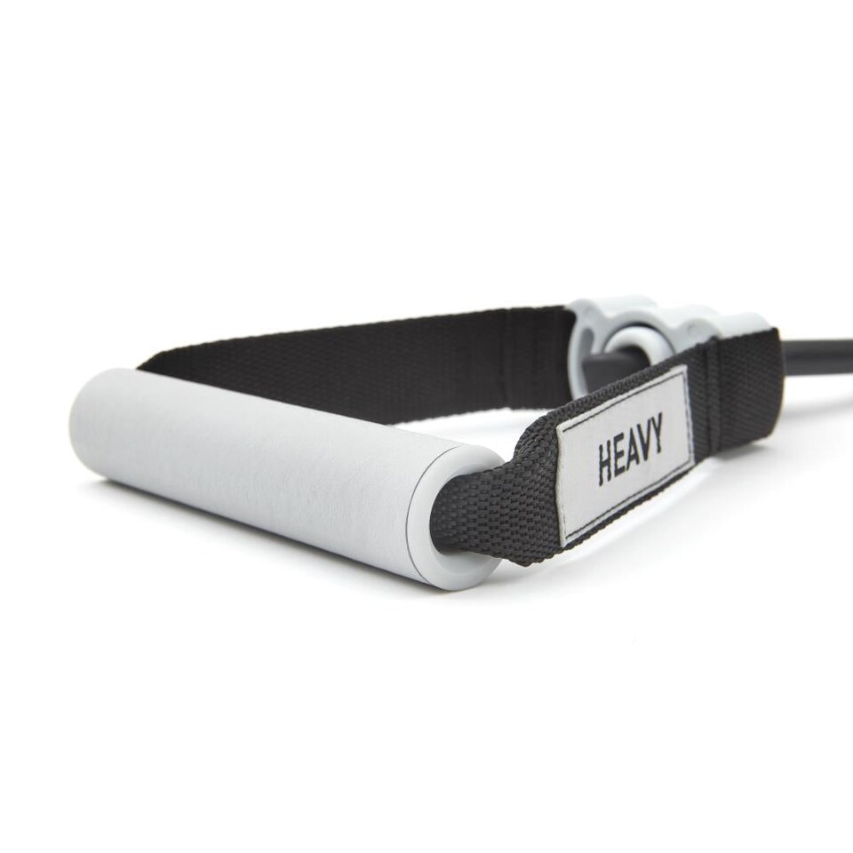 image 1 of Reebok Studio Heavy Adjustable Resistance Tube — 100% Natural Rubber, Foam Anti-Sweat Handles, 147 cm | Black | Black tube, grey handles | 12 cm x 19 cm x 5 cm