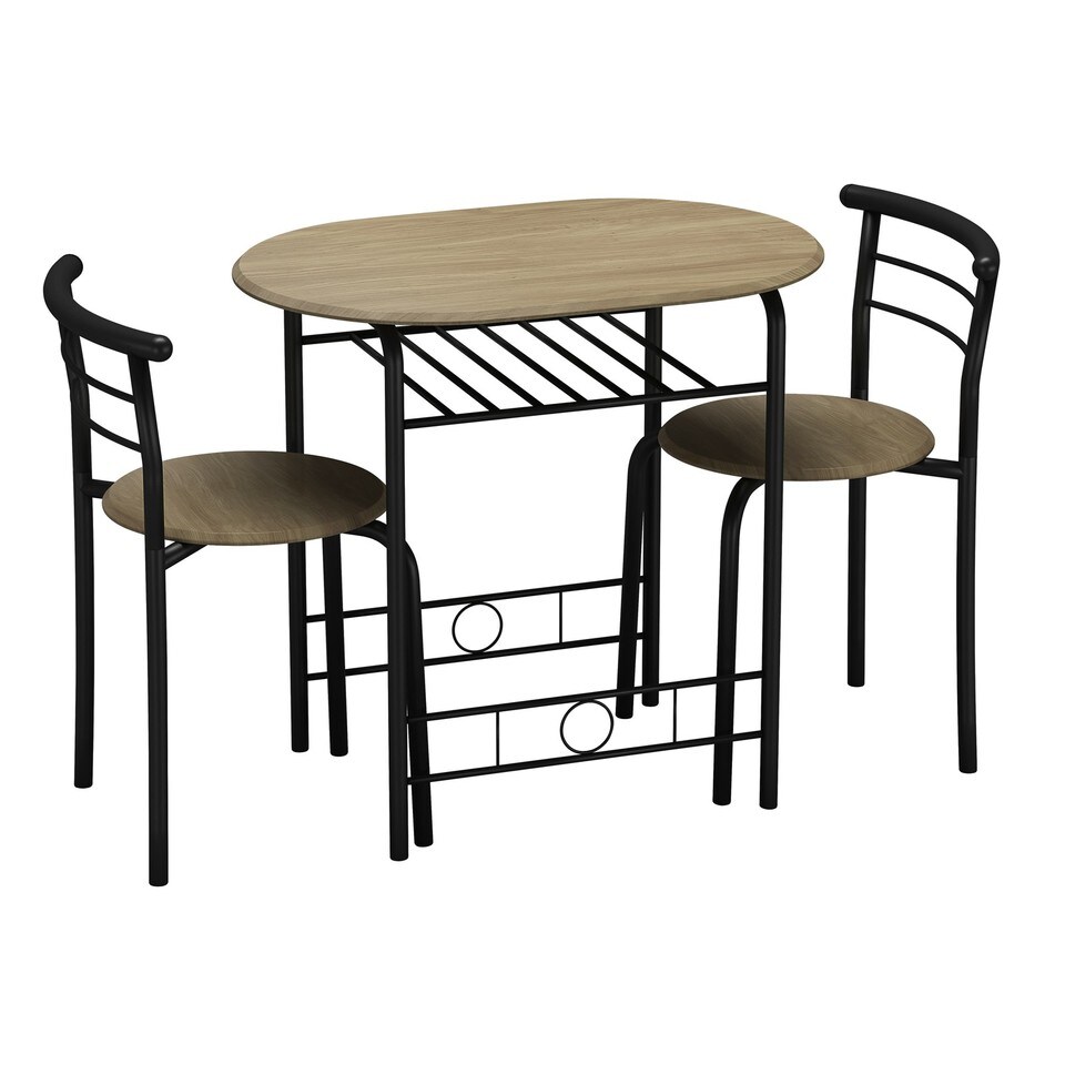 image 1 of 3 Pcs Dining Table 2 Chairs Set Kitchen Breakfast Furniture Compact Space Saving | Multi | Oak