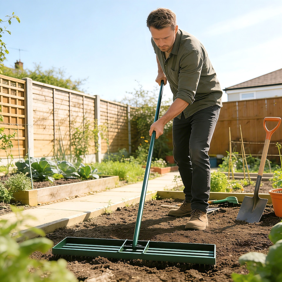 image 1 of Outsunny 76 x 26 cm Lawn Levelling Rake with 169 cm Handle | Green | Green | 76L x 26W x 177H cm