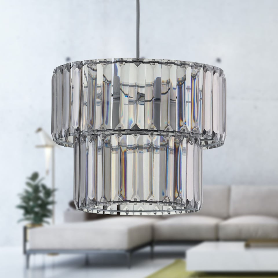 image 1 of Clint - Smoked Acrylic Crystal Two Tier Easy Fit Pendant Shade | Grey | Chrome | Medium | 1