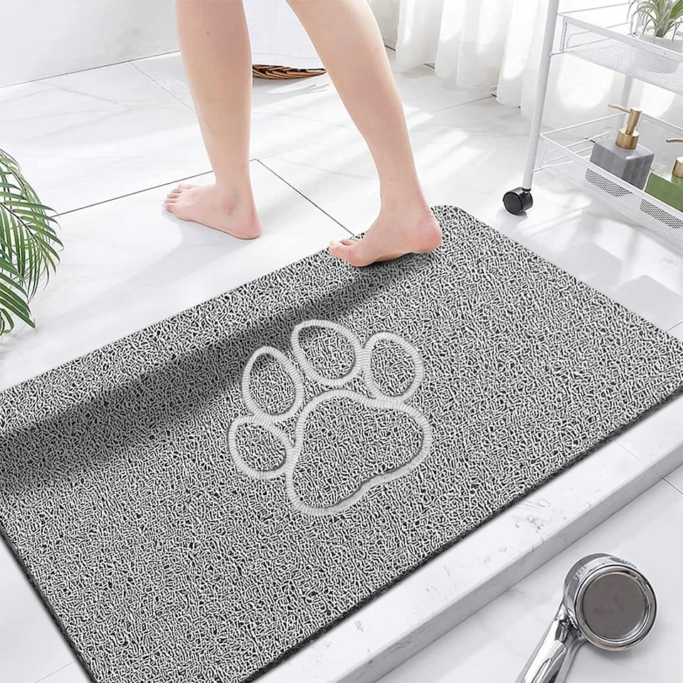 image 1 of Embossed Spaghetti Loofah Anti Slip Shower Mat - Paw Grey | Quadrant 60x60cm