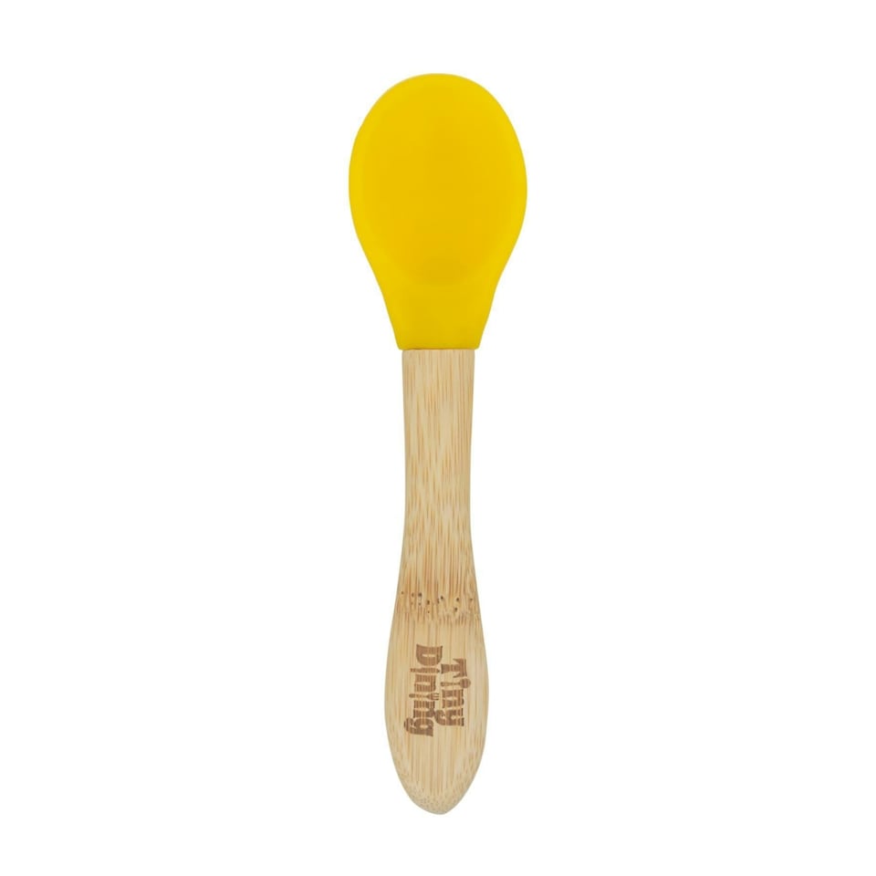 image 1 of Tiny Dining Children's Bamboo Silicone Tip Spoon - Yellow