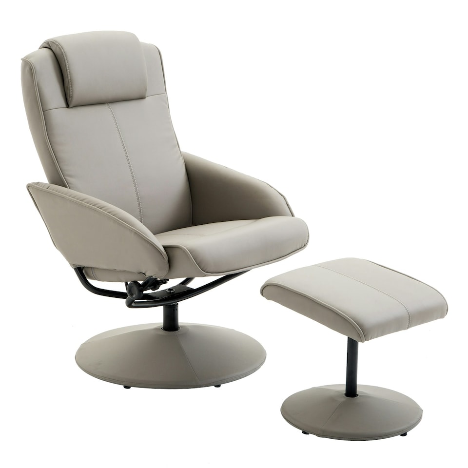 image 1 of HOMCOM Swivel Armchair with Footstool and Adjustable Backrest Grey
